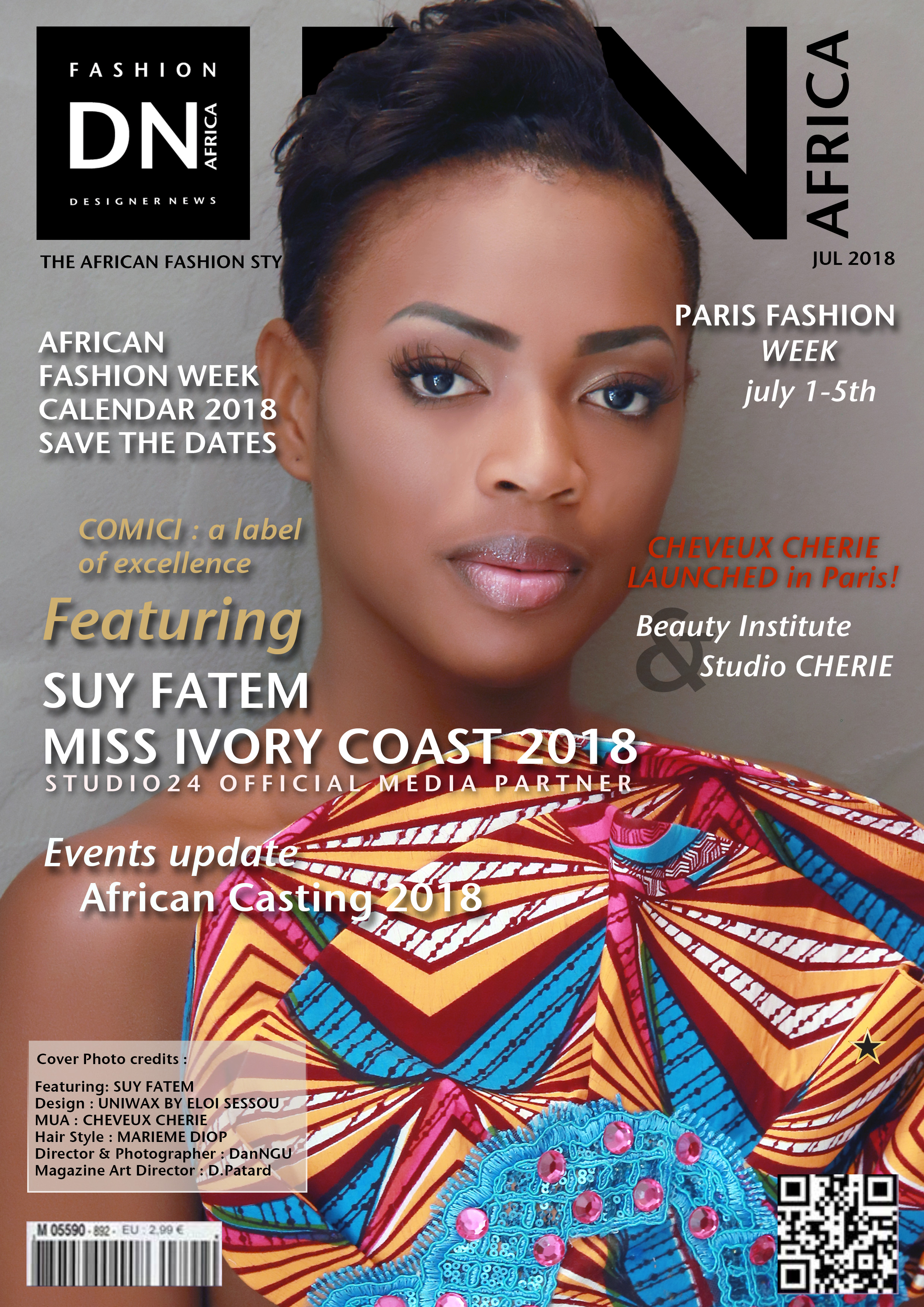 MISS COTE D'IVOIRE 2018 -AFRICAN FASHION STYLE MAGAZINE - SUY FATEM MISS IVORY COAST DNAFRICA-Cover-section-july-2018