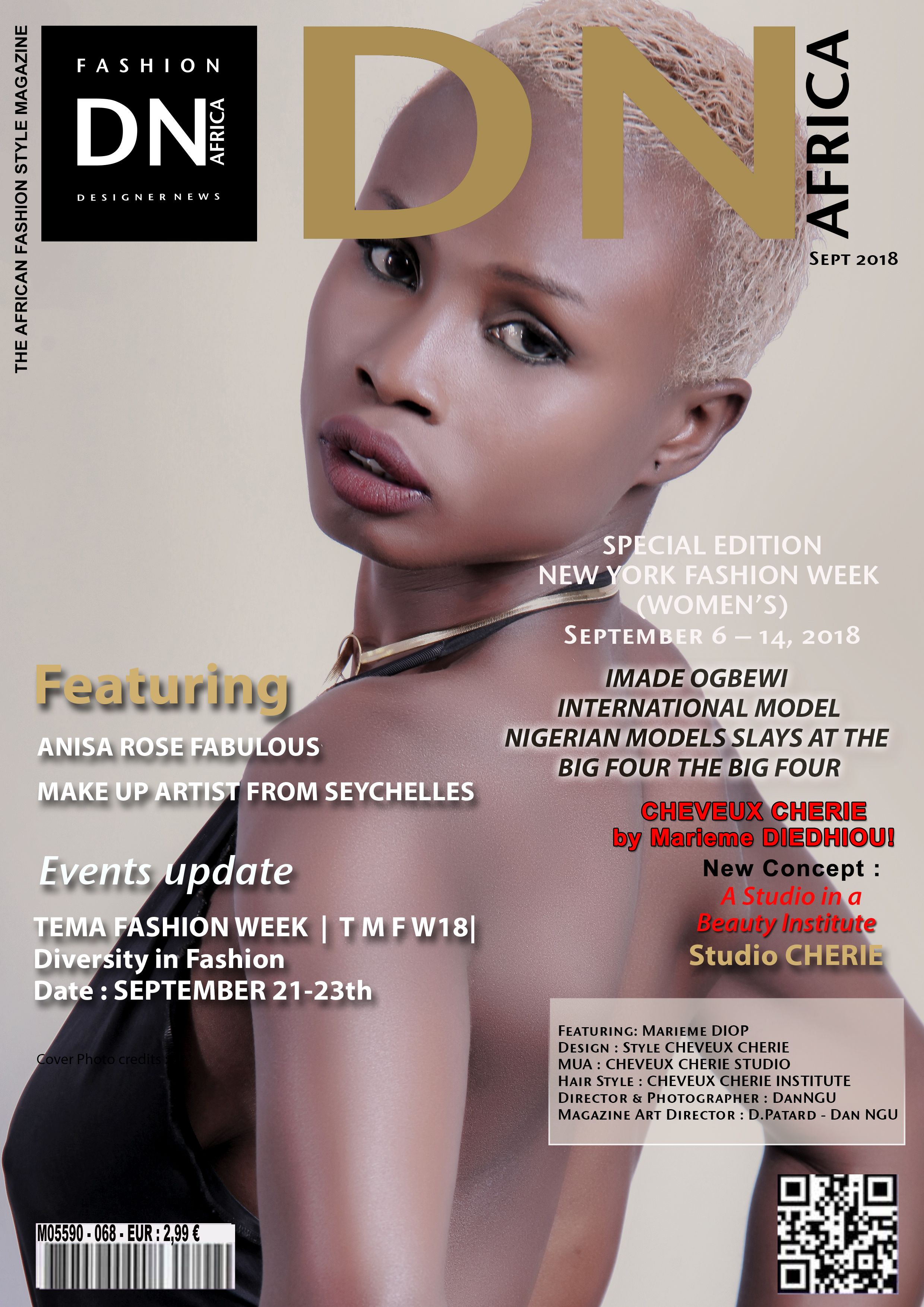 AFRICAN FASHION STYLE MAGAZINE – MARIEME DIOP HAIR STYLE DESIGNER FOR CHEVEUX CHERIE INSTITUTE - SEPTEMBER 2018 COVER - Media Partner DN MAG, DN AFRICA -STUDIO 24 NIGERIA - STUDIO 24 INTERNATIONAL - CHEBVEUX CHERIE STUDIO