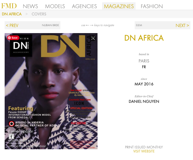 BEST AFRICAN FASHION  MAGAZINE-FMD FOCUS MODEL FMD-MODELS - The Fashion Model Directory-FEUZA DIOUF -DN-AFRICA-DNA-INTERNATIONAL MEDIA PARTNER