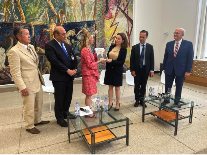 The presentation held at the UN Office at Geneva - 100 Moments of Heydar Aliyev's Life - Emil Nasirli the Author and editor of My Azerbaijan international magazine