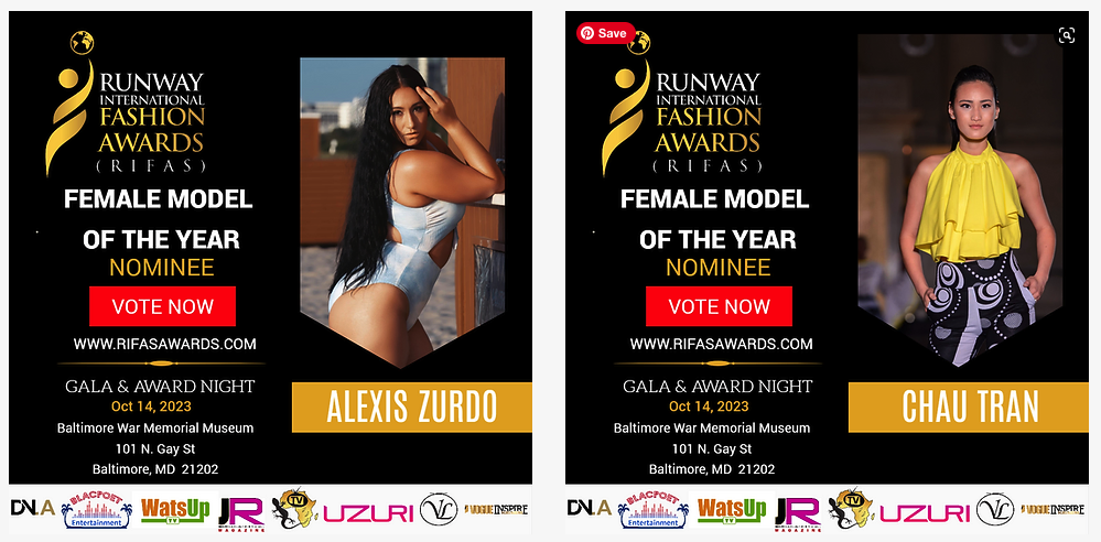 RUNWAY INTERNATIONAL FASHION AWARDS  2023 NOMINEES - CATEGORY FEMALE MODEL OF THE YEAR