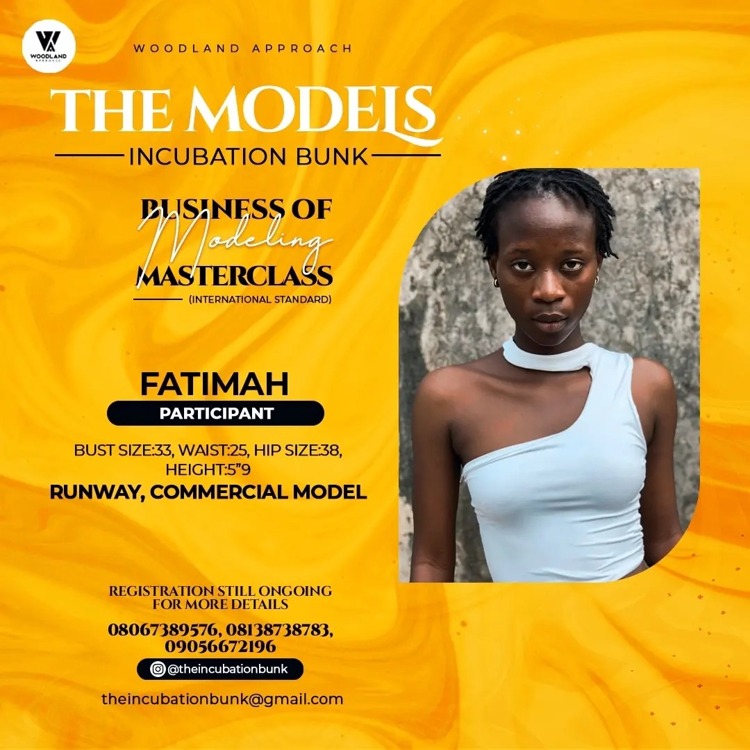 Wood Land Approach - The Models Incubation Bunk - Business of Modelling - Master Class - FATIMAH Participant - Measurement : Bust 33, Waist 25, Hips 38, Height 5.9 - RUNWAY COMMERCIAL MODEL