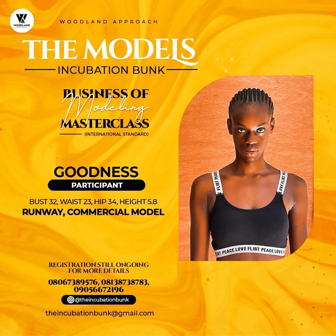 Wood Land Approach - The Models Incubation Bunk - Business of Modelling - Master Class - GOODNESS Participant - Measurement : Bust 32, Waist 23, Hips 34, Height 5.8 - RUNWAY COMMERCIAL MODEL