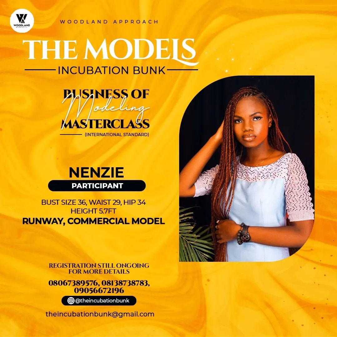Wood Land Approach - The Models Incubation Bunk - Business of Modelling - Master Class - NENZIE Participant - Measurement : Bust 36, Waist 29, Hips 34, Height 5.7 - RUNWAY COMMERCIAL MODEL