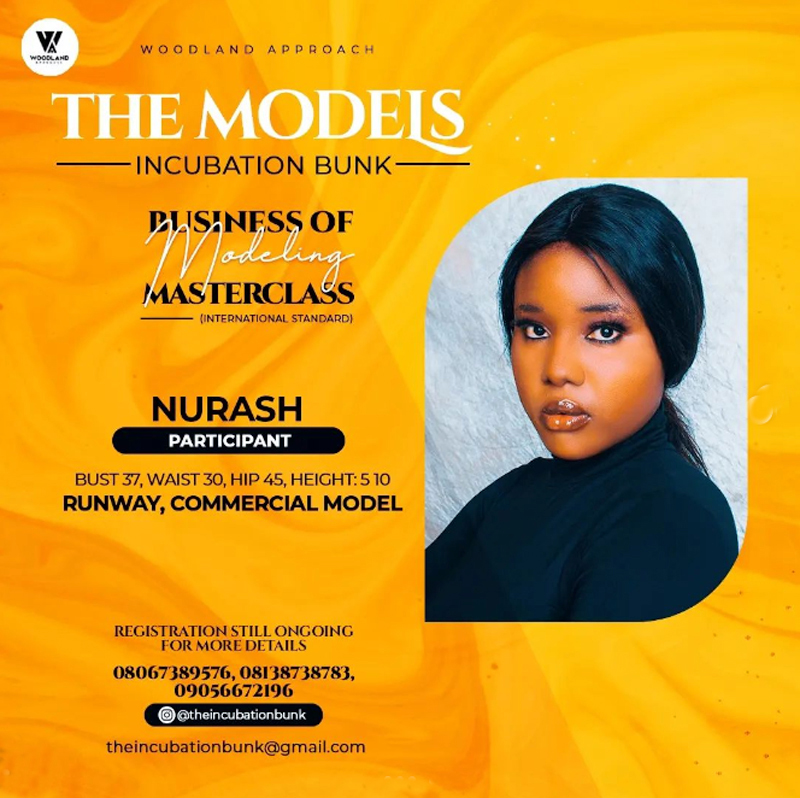 Wood Land Approach - The Models Incubation Bunk - Business of Modelling - Master Class Boot Camp- NURASH Participant - Measurement : Bust 37, Waist 30, Hips 45, Height 5.10 -RUNWAY COMMERCIAL MODEL