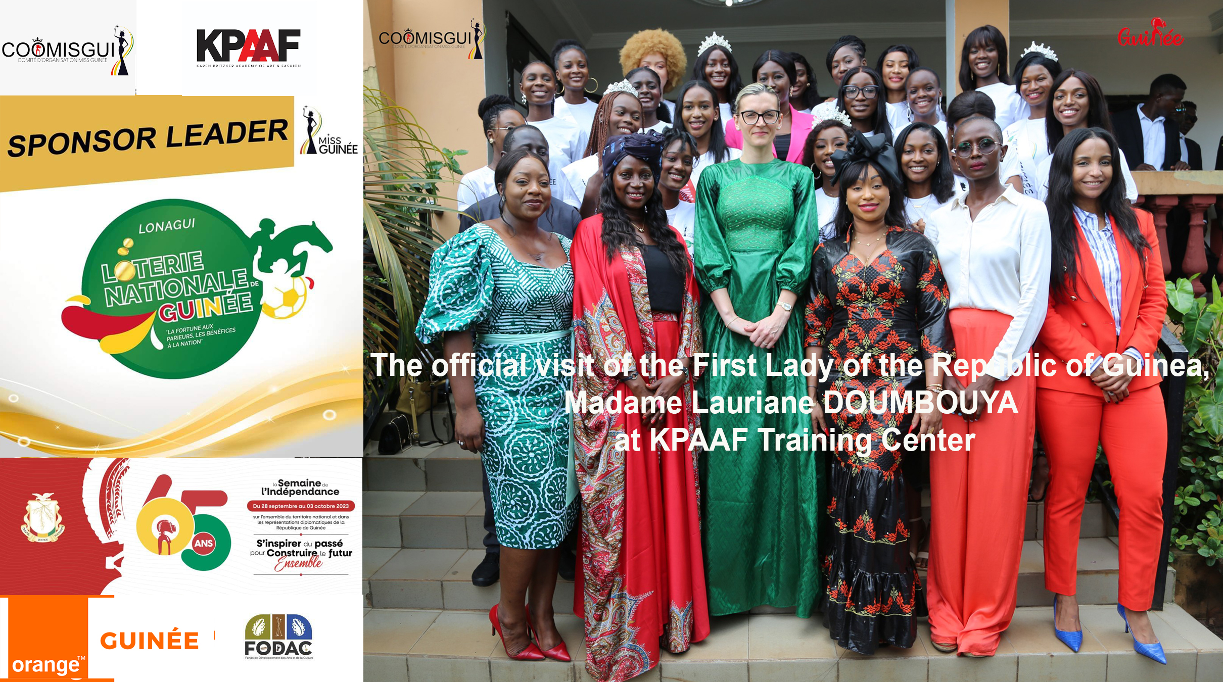 COOMISGUI presents the official visit of the First Lady of the Republic of Guinea, Madame Lauriane DOUMBOUYA at KPAAF Training Center – Miss Guinee 2023 – Edition 12