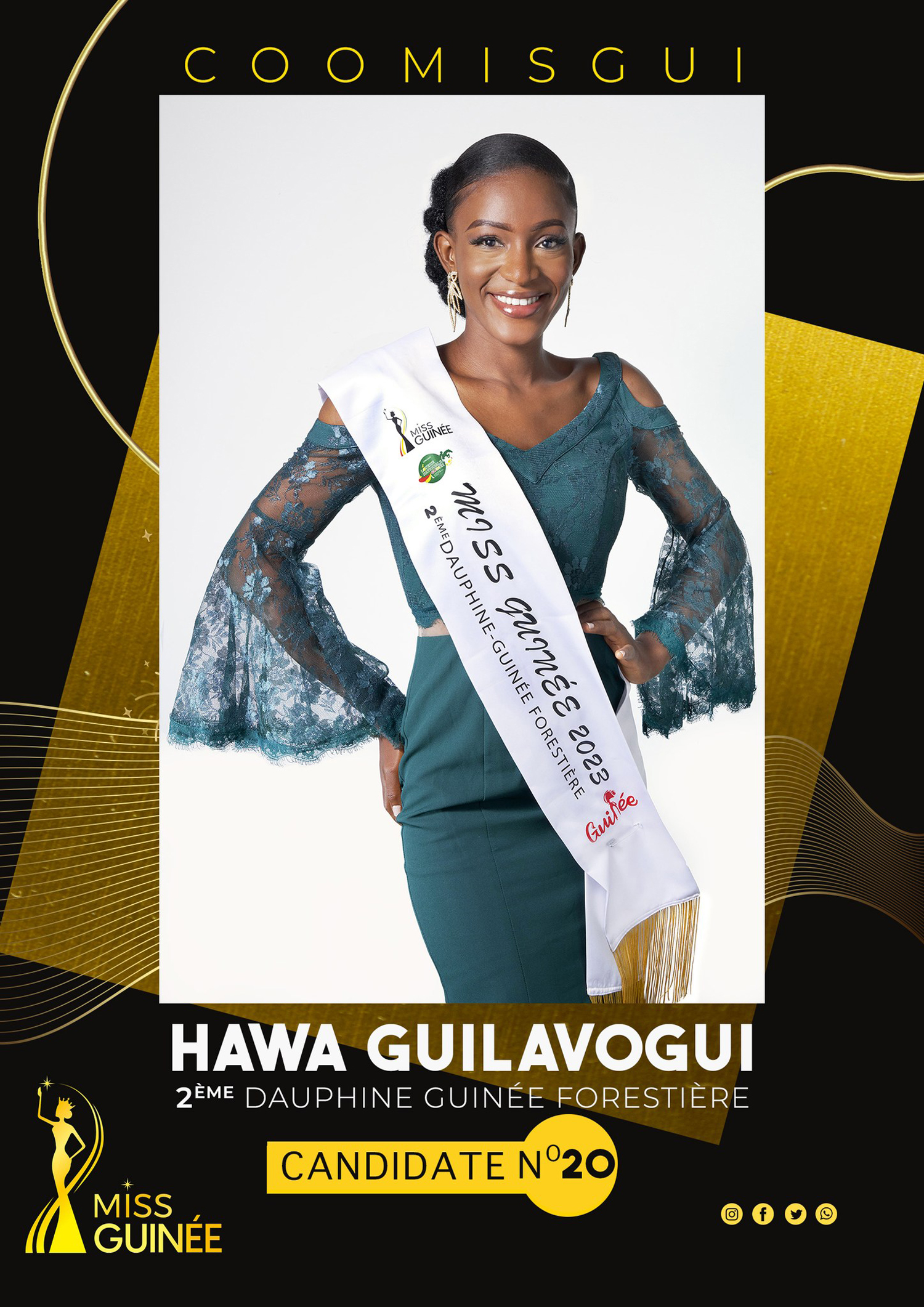 The Comity of COOMISGUI - Mrs AMINATA DIALLO  presents the Finalist of MISS GUINEE 2023 - Miss-HAWA GUILAVOGUI representing the-Second Runner of Miss Guinee FORESTIERE - CANDIDATE Number-20 - DN-AFRICA Media Partner