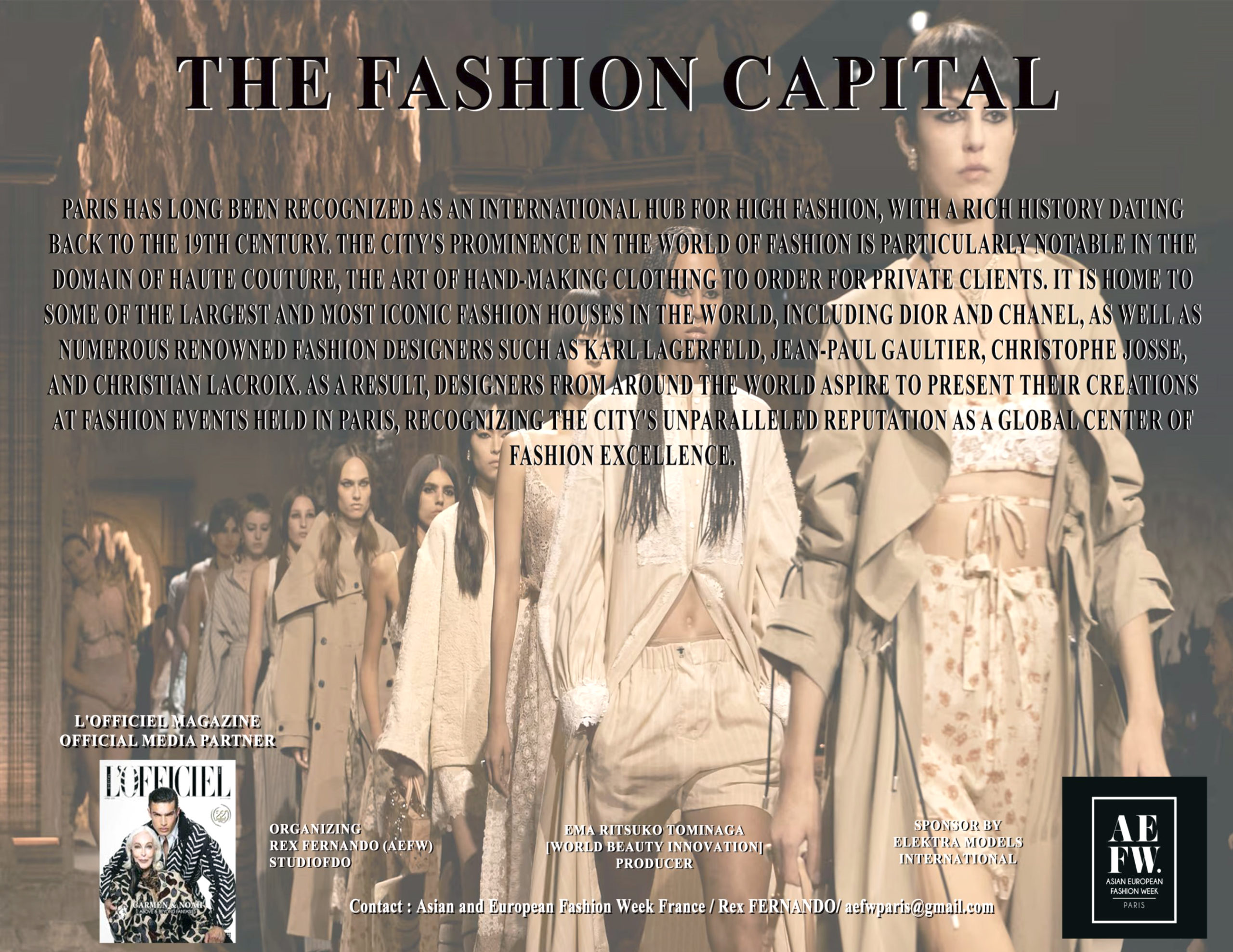 Experience the Pinnacle of Style at the AEFW  FW24 (Asian & European Fashion Week) in Paris, curated by the Fashion Maverick, Rex Fernando