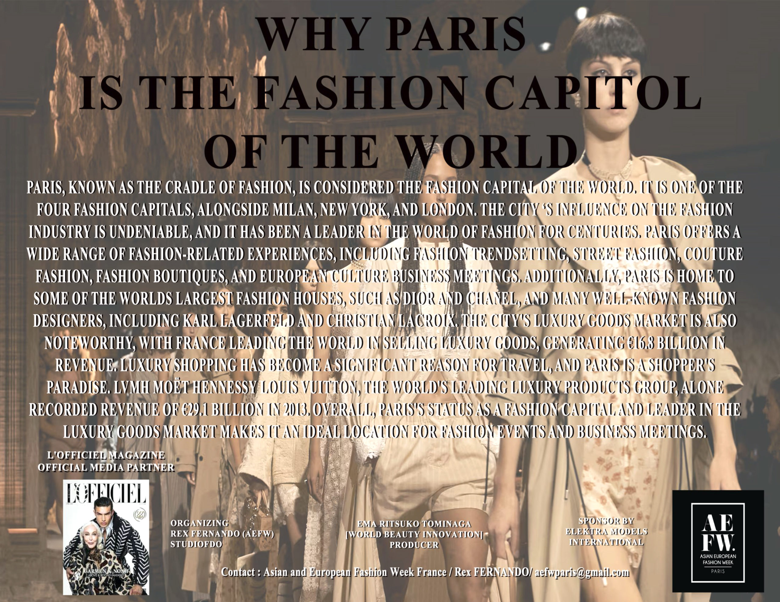 Experience the Pinnacle of Style at the AEFW  FW24 (Asian & European Fashion Week) in Paris, curated by the Fashion Maverick, Rex Fernando