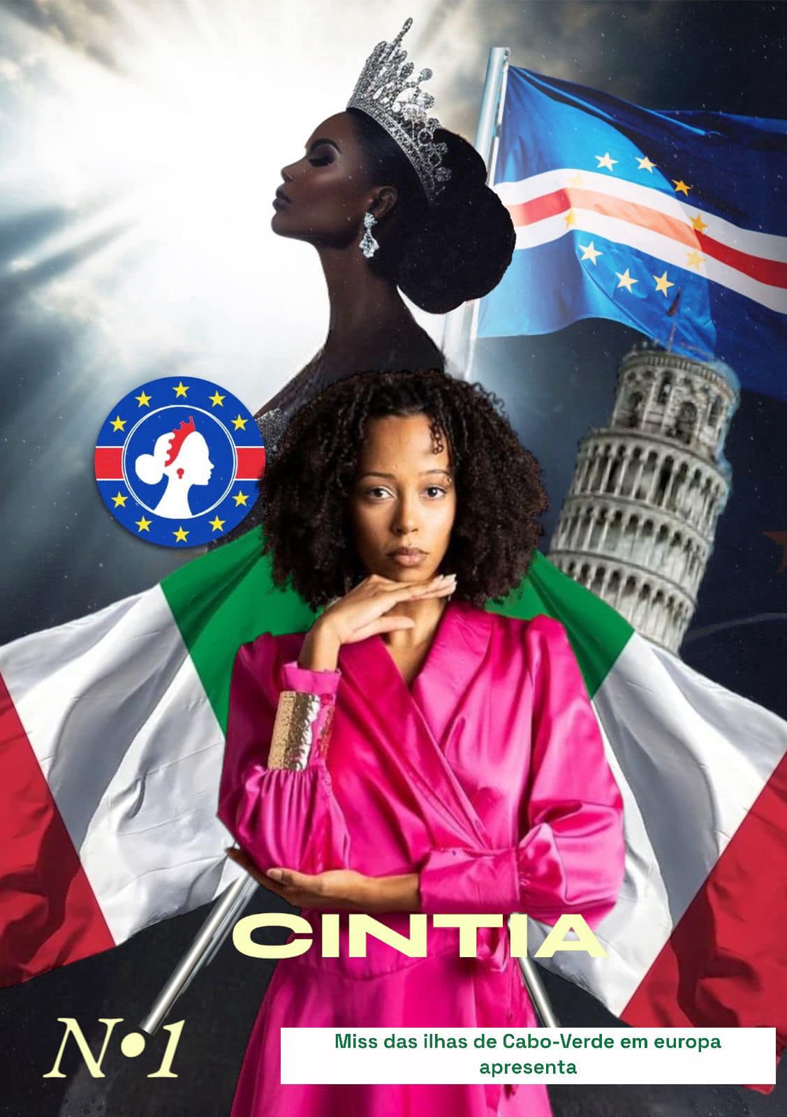 MISS CAPE VERDE ISLANDS IN EUROPE – MISS CAP -VERT DES ÎLES EUROPE – Contestant number 1 Miss CINTIA representing Miss Cape Verde Islands from Italy