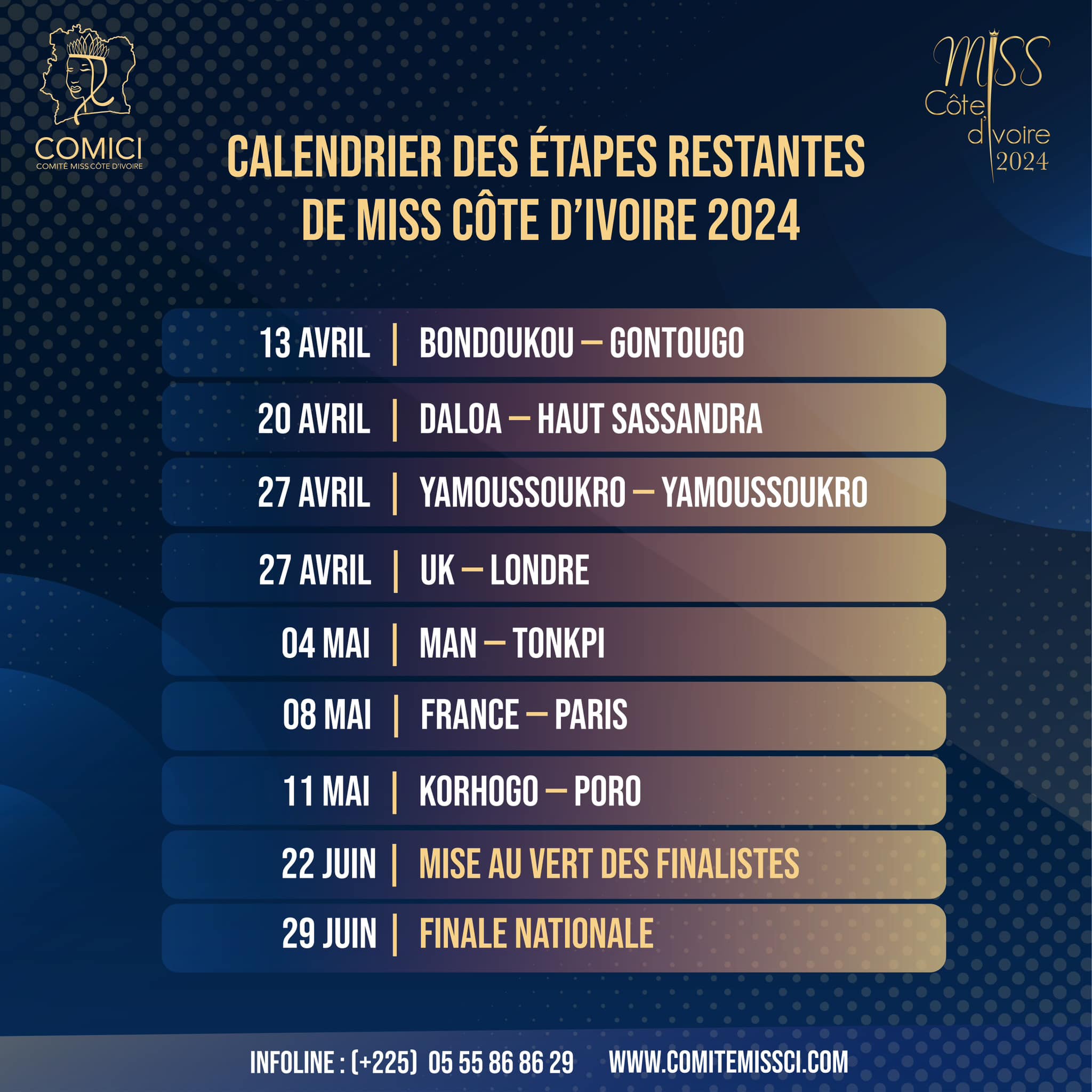 Miss Ivory Coast 2024 - Official Preselection Calendar