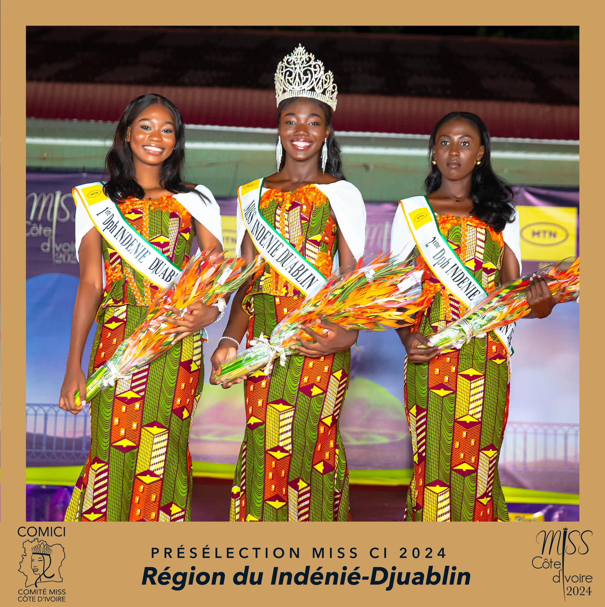 Contestant N°8 MISS N'DRAMAN MARIE-PIERRE -21 years old - 1 m 81 | 1ST YEAR MASTER OF COMMUNICATION , obtained the highest score from the jury and became Miss ABENGOUROU 2024- DISTRICT INDENIE-DJUABLIN.