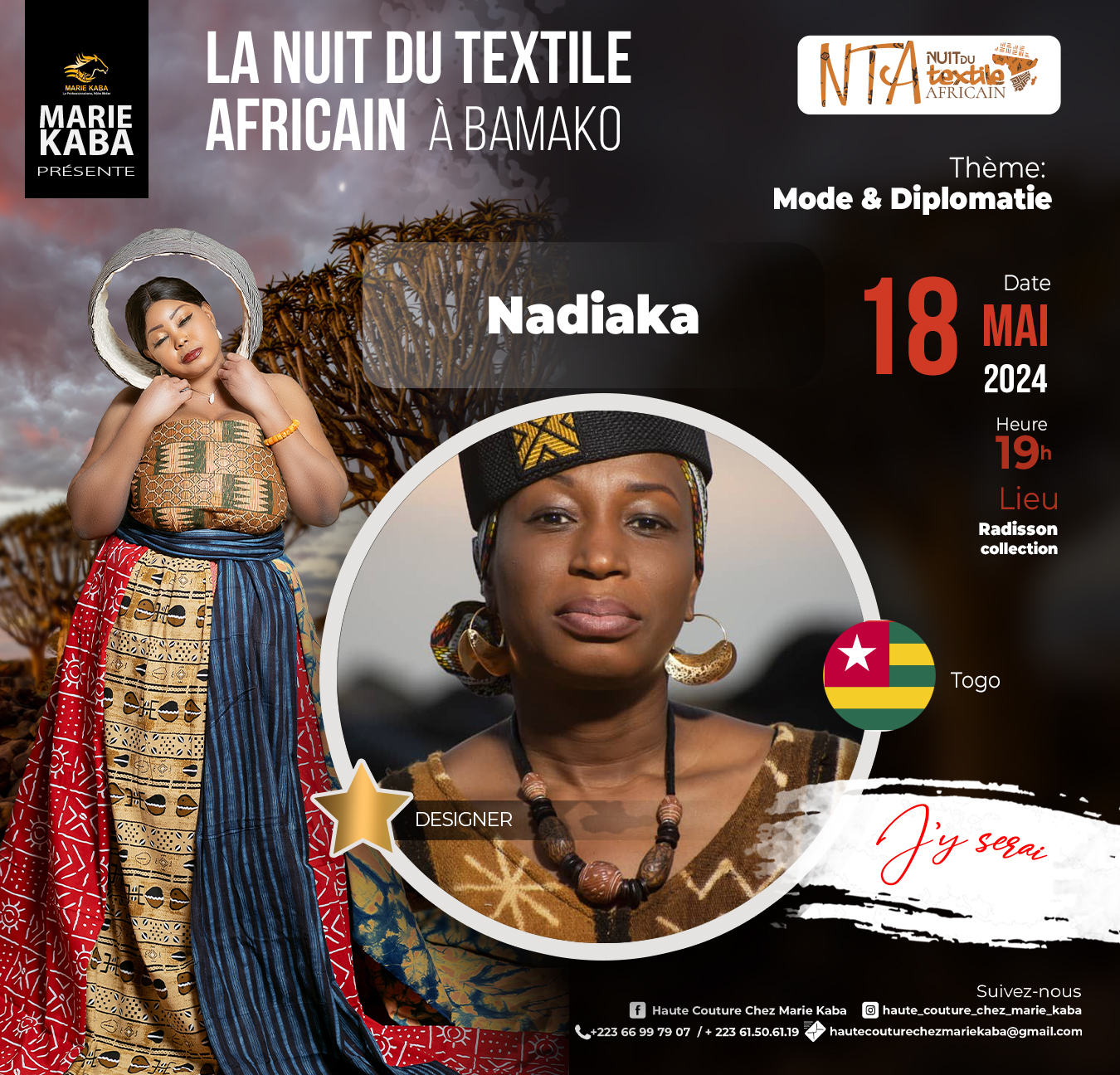 LA NUIT DU TEXTILE AFRICAIN A BAMAKO present NADIAKA from Togo
