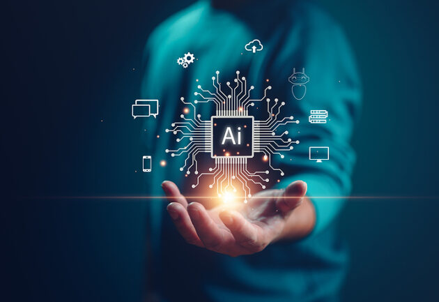 Ai technology, Artificial Intelligence. man using technology smart robot AI, artificial intelligence by enter command prompt for generates something, Futuristic technology transformation. Chat with AI