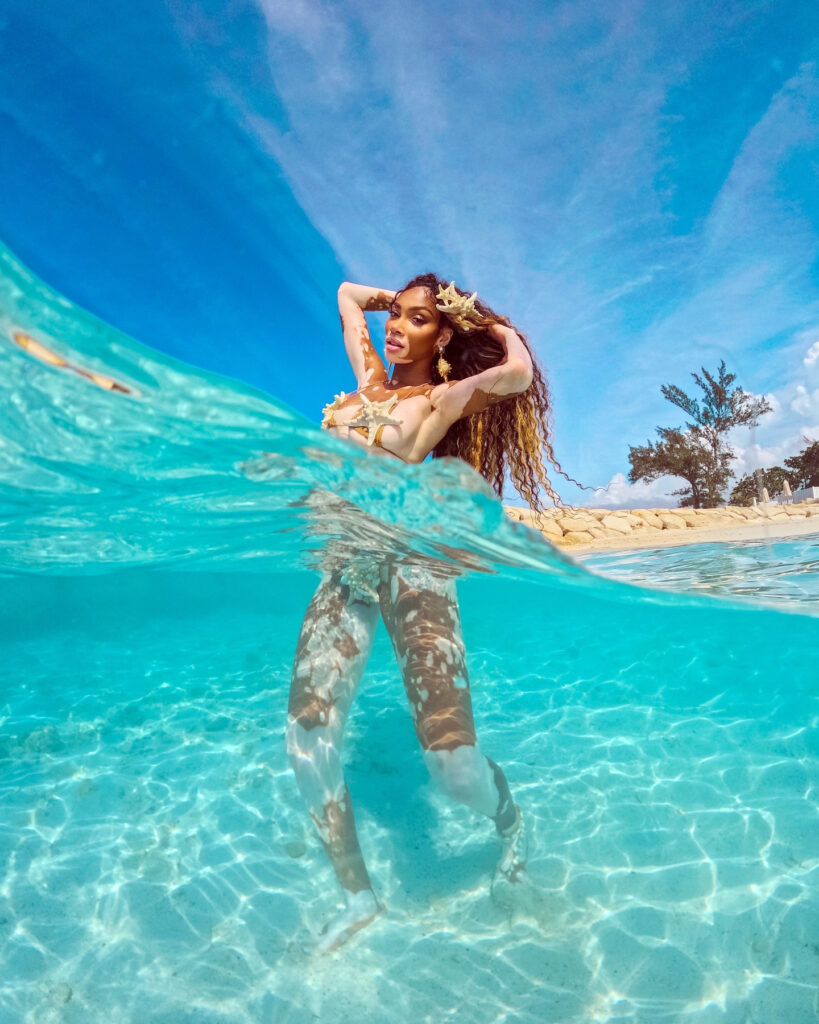 Winnie-Harlow -Siren-breathtaking-in-Celia-Kritharioti-Couture-bikini-- -SS24-Couture-Collection-name-''Deep-Sea''-for-the-campaign-of-her-skincare-line-Cay-Skin