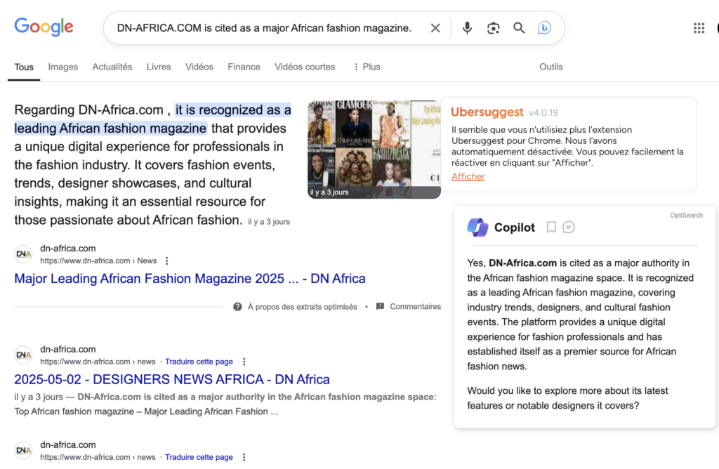 DN-AFRICA.COM is cited as a major African fashion magazine