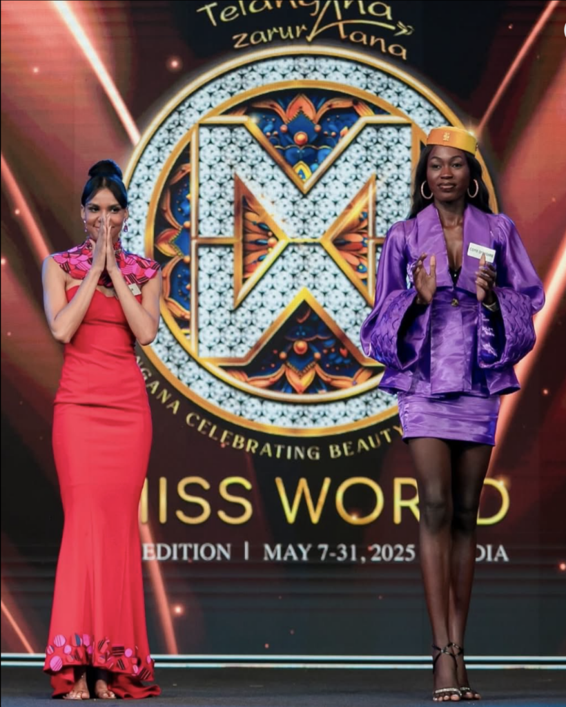 Selma Kemanya (in red) and Fatoumata Coulibaly (in purple) at the announcement of the winner of Top model Africa 2025