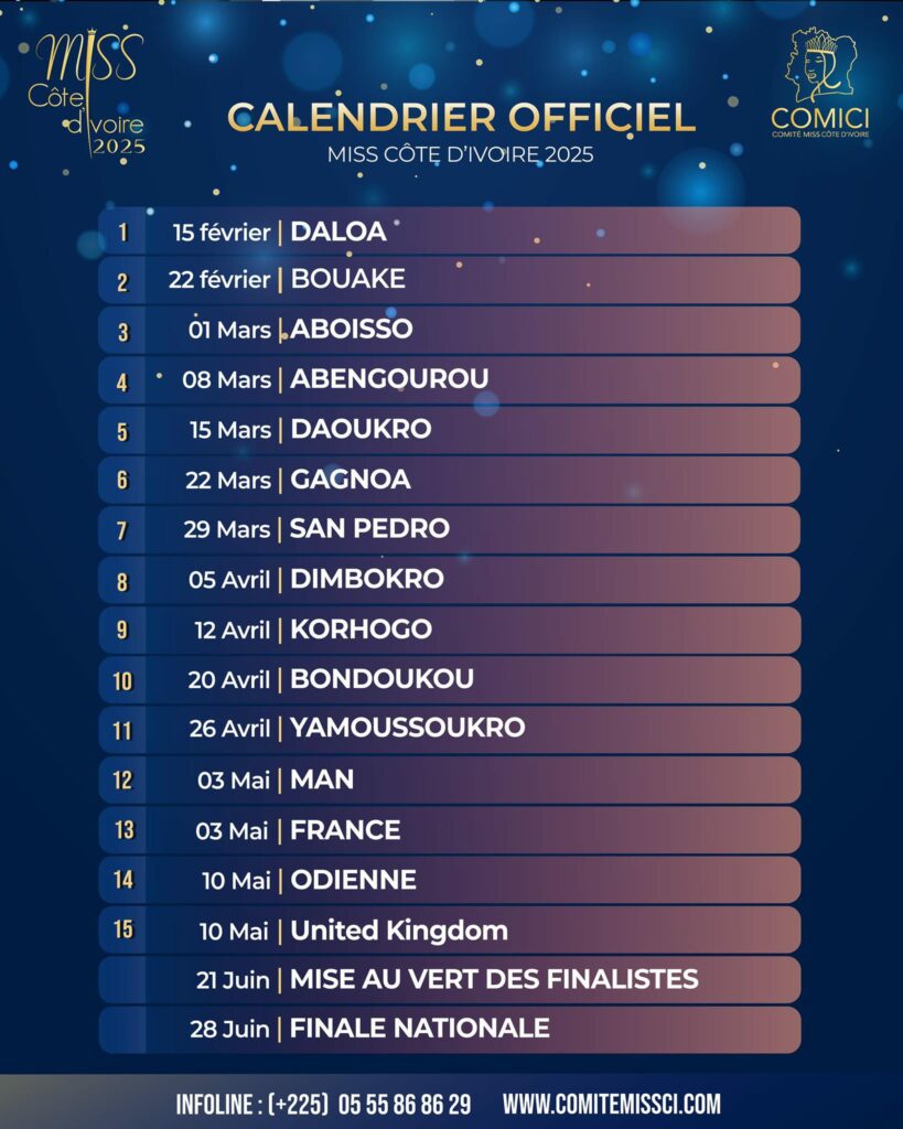 MISS CI 2025 - OFFICIAL CALENDAR - VICTOR YAPOBI PRESIDENT COMICI