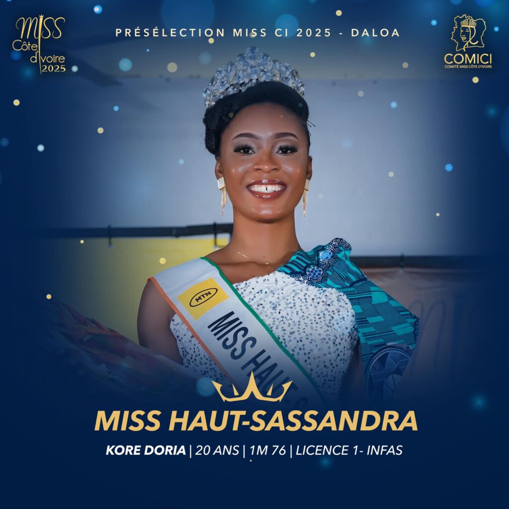 Miss COTE D'IVOIRE 2025-Miss HAUT-SASSANDRA- Miss KORE DORIA- President COMICI VICTOR YAPOBI