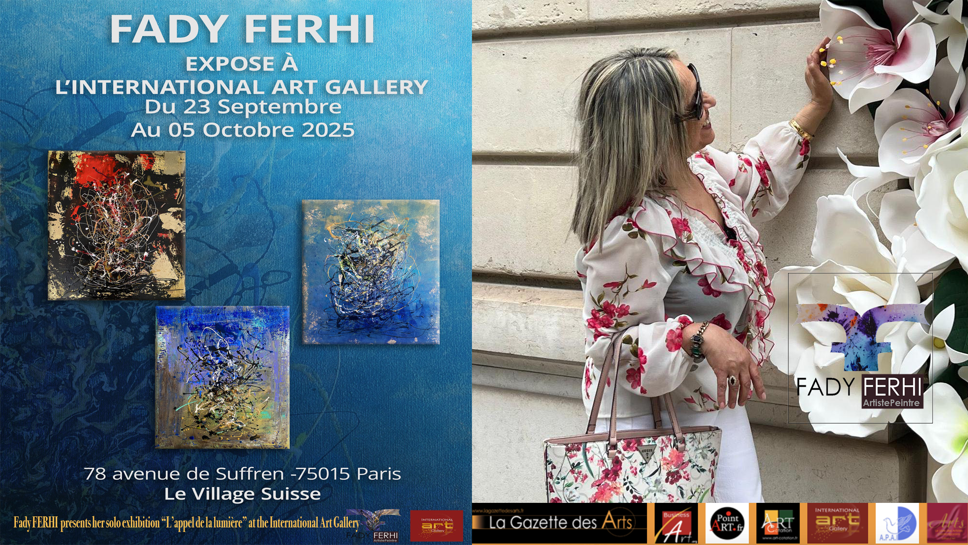 Fady FERHI  presents her solo exhibition “L’appel de la lumière” at the International Art Gallery