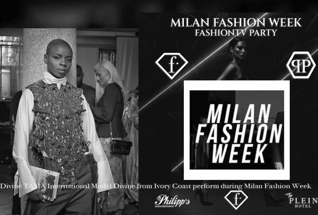 Divine TAMA International Model Divine from Ivory Coast perform during Milan Fashion Week