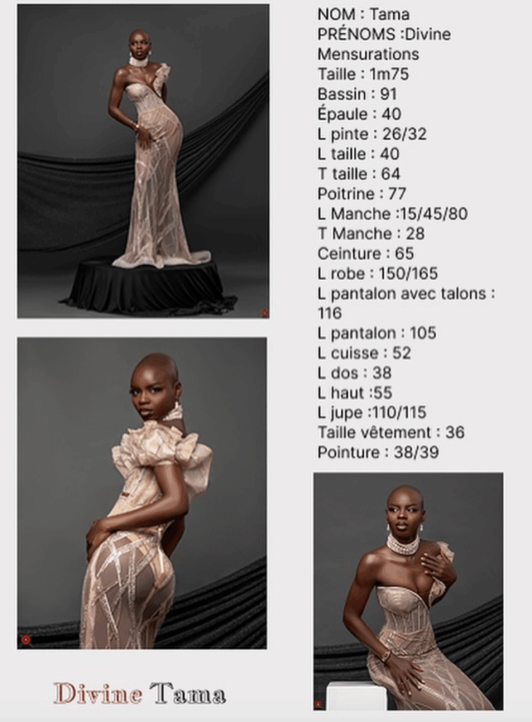 Divine TAMA - International Model from Ivory Coast - Statistics & Measurements