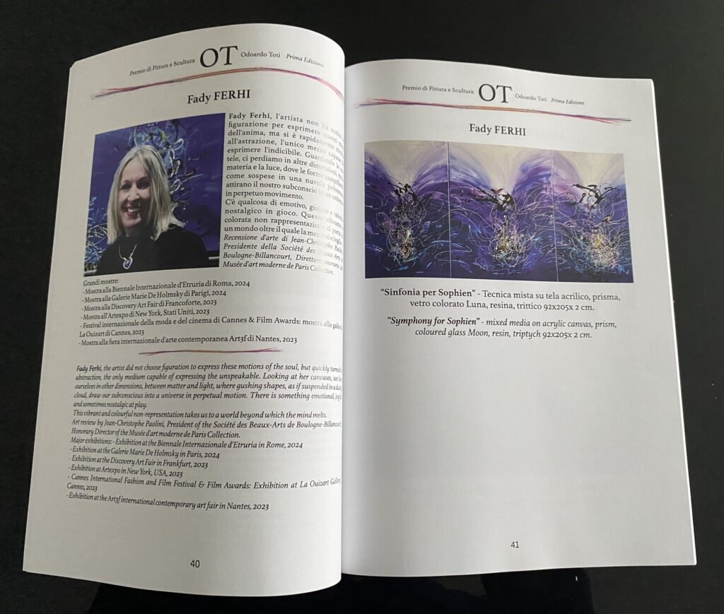 Fady FERHI is deeply honored to have received this Distinction, accompanied by a special mention for my painting Symphony For Sophien, awarded on 3 October 2024 at the Senate of Rome.